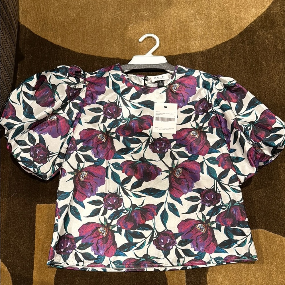 Ganni Purple and Green Oversized Blouse with Peter Pan Collar
